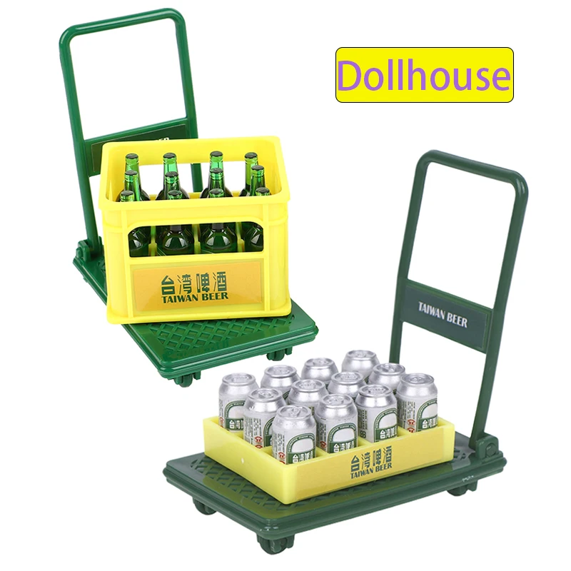 1/12 Dollhouse Simulation Beer Trolley Toys Dolls House Miniature Beer Model Dollhouse Drinks Decoration Accessories