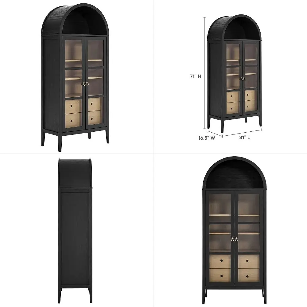 Vitrina Alta con Puertas de Vidrio, Vitrina con 3 Luces LED y Sensor de Movimiento, Vitrina de Vidrio con Almacenamiento C