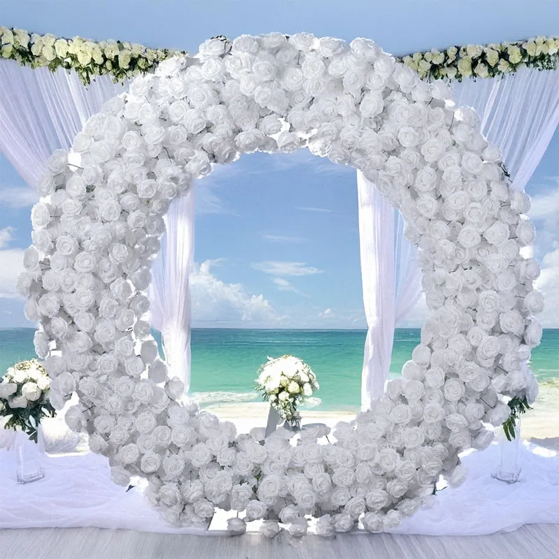 

DIA2M Artificial Pure White Rose Ring Flower Engagement and Wedding Decoration Flower Wreath Wedding Arch Background Decoration