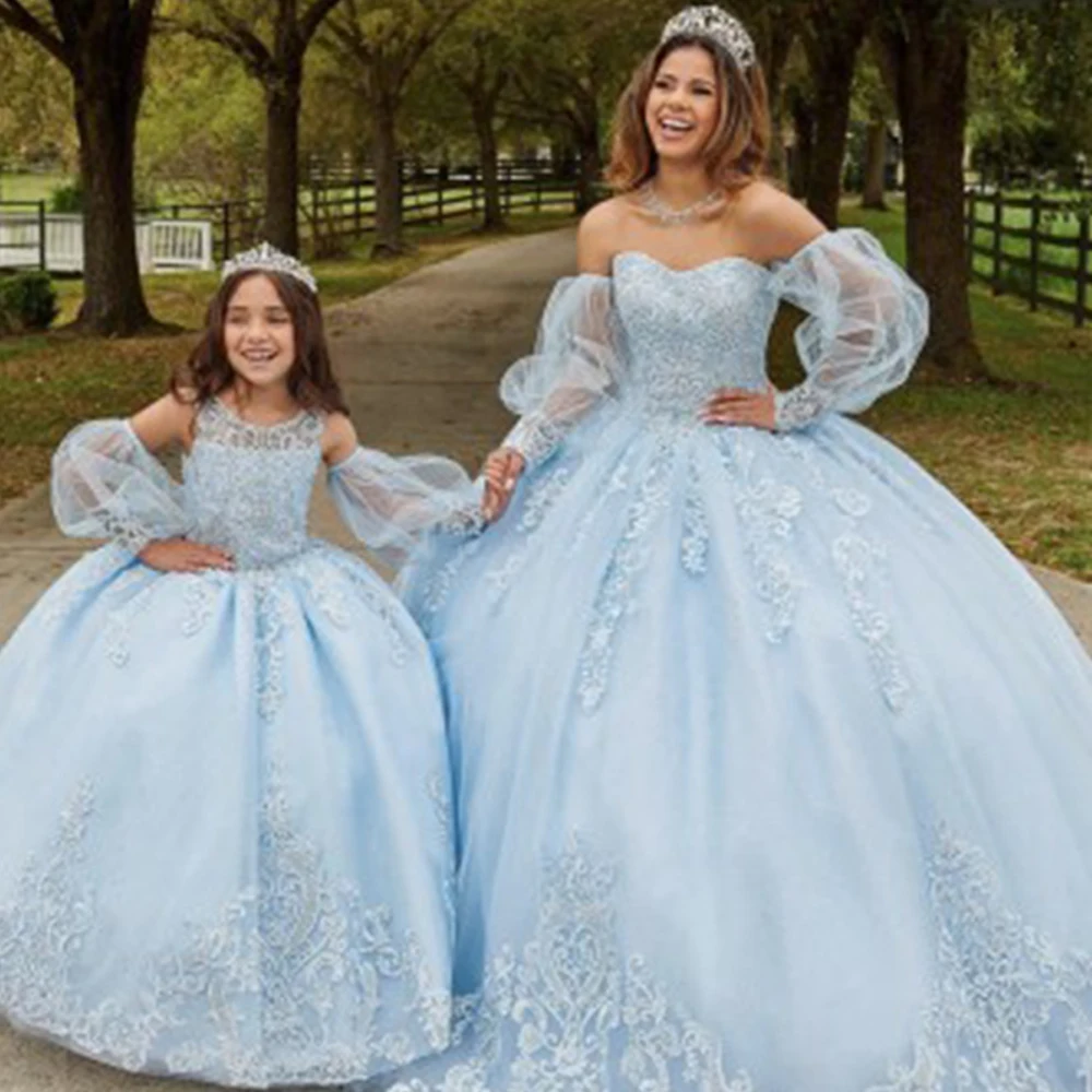 

ANGELSBRIDEP небесно-голубое платье Quinceanera кружевное с аппликацией сердечком воротник с длинным рукавом многослойное Тюлевое стандартное бальное платье