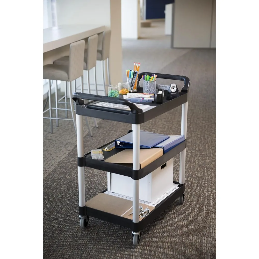 

Commercial Heavy-Duty 3-Shelf Rolling Cart – 200 lbs. Capacity for Foodservice/Restaurant Utility Use