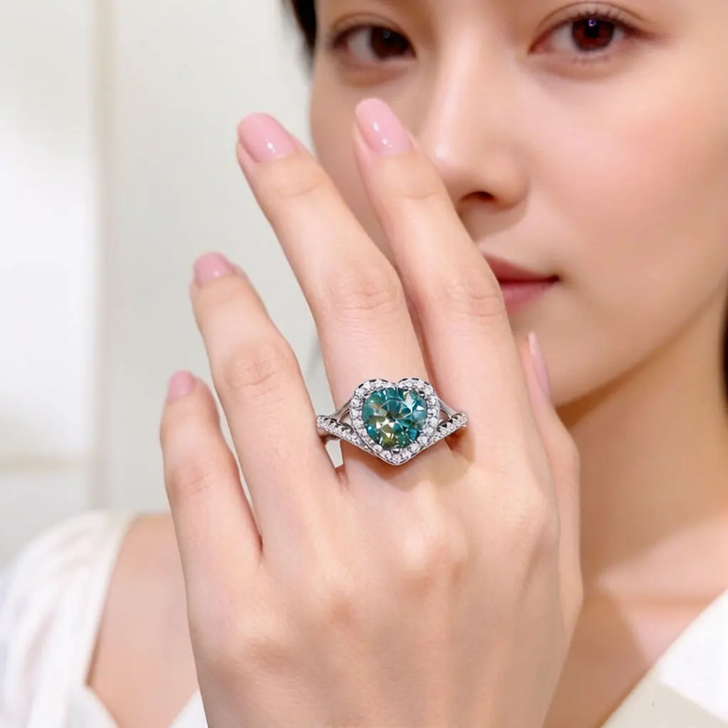 

Luxury Heart Cut Green Moissanite Engagement Ring 925 Sterling Silver Fine Jewelry vintage style Wedding Band Gift for Women