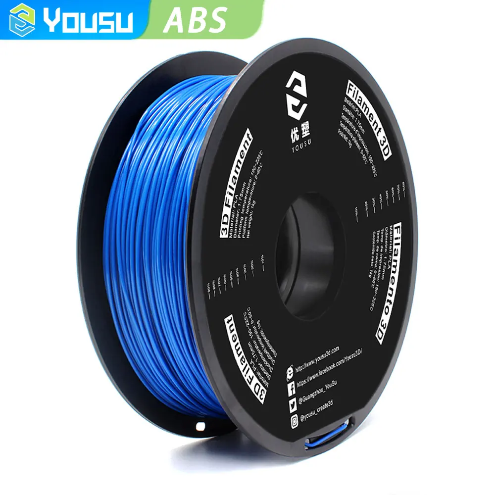 

Yousu ABS FDM 3D Printer Filament 1.75mm 1KG 3D Plastic Printing Environment Material Fit Most 3D Printers 2.2 LBS Spool