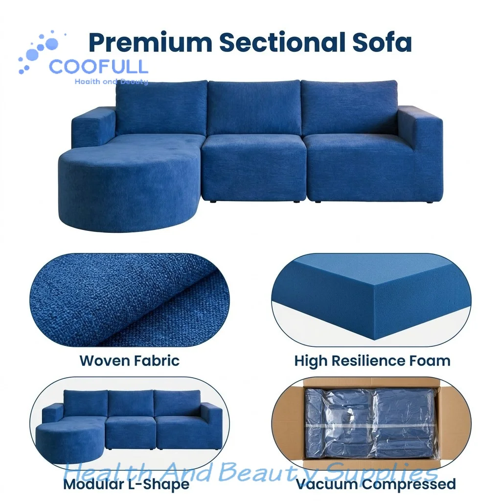 Coofull Compressed Sectional Sofa Set with Foam Boneless Sponge Modern Design for Living Room Hotel Villa Use OEM/ODM Available