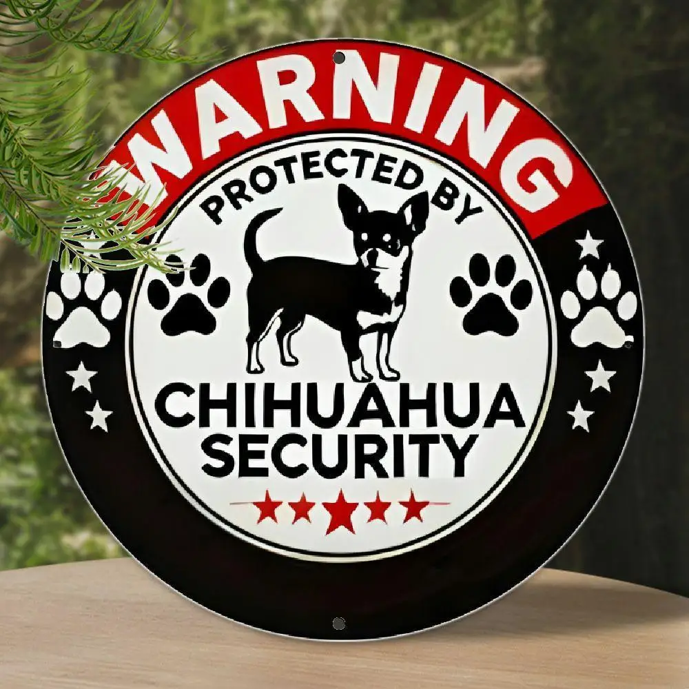 Chihuahua Safety Warning Signs - Sturdy Aluminum Round Wall Art Featuring a 