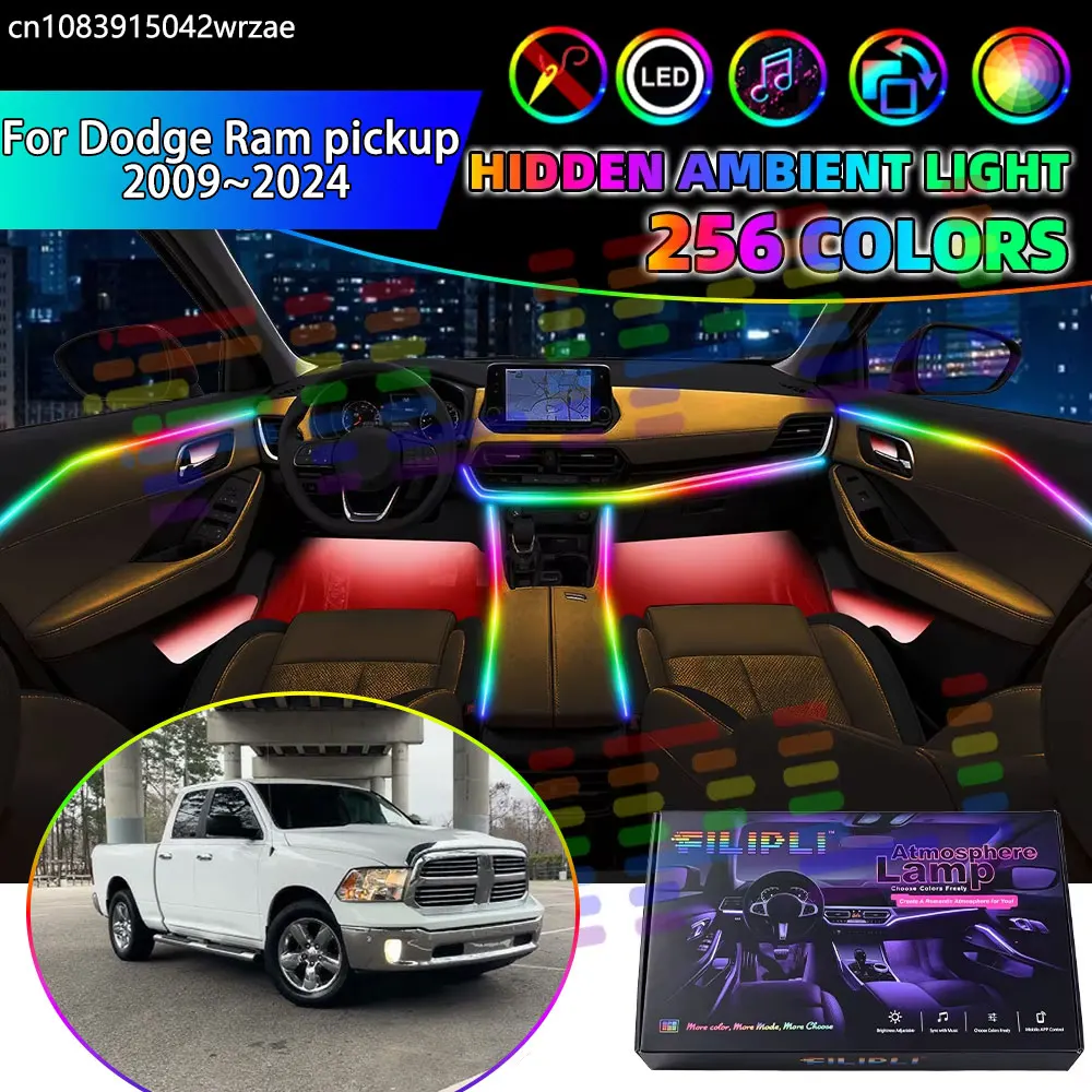 For Dodge Ram pickup 2009~2024 2010 MK4 DS RGB Car Interior Ambient Lights Strips Breathing Lighting Kit App Control LED strips