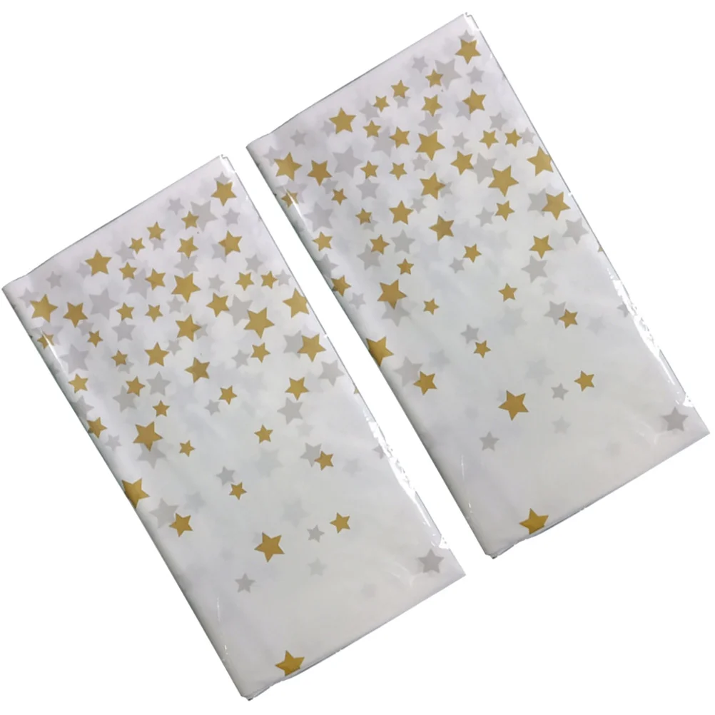 

2pcs Golden Star Printing Tablecloth Rectangular Picnic Table Covers Disposable Pentagram Table Decor Party Supplies for Festiva