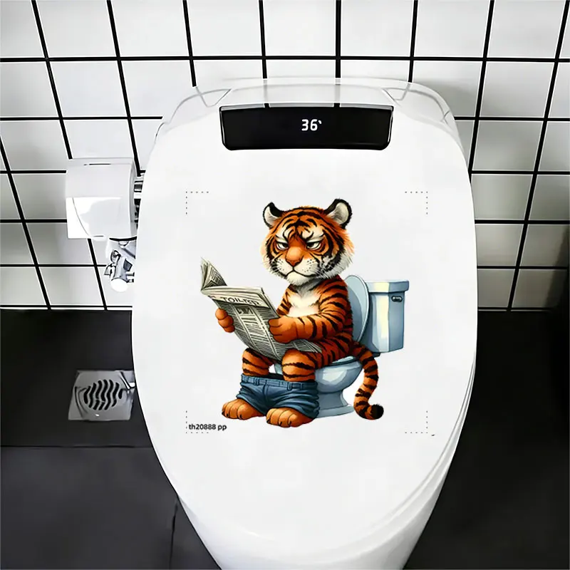 1Pc Fun Toilet Wall Sticker, Quirky Tiger Reading Newspaper Design, 2D Flat Printed Self-Adhesive Decorative Sticker, Suitable for Toilet Seats, Bathroom Glass, Washbasins, Refrigerators, Wardrobe Doors, and Wall Decals, Fun and Attractive Stickers That Create a Lively Bathroom Atmosphere, a Fun and Heartwarming Gift for Family, Friends, and Colleagues