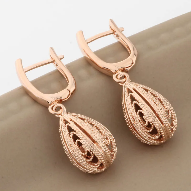 New Unique Hollow Elegant Female Set 585 Rose Gold Color Bridal Jewelry Sets Wedding Jewelry Sets Daily Modern Women's Earrings image 4