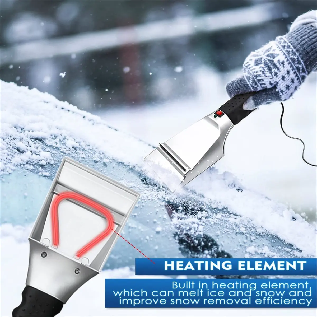 A67T NEW Ice Scrapers for Car Windshield, Ice Scraper Heated, Snow Scraper for Car, 12V Plug IntoCigarette Scraper Heating