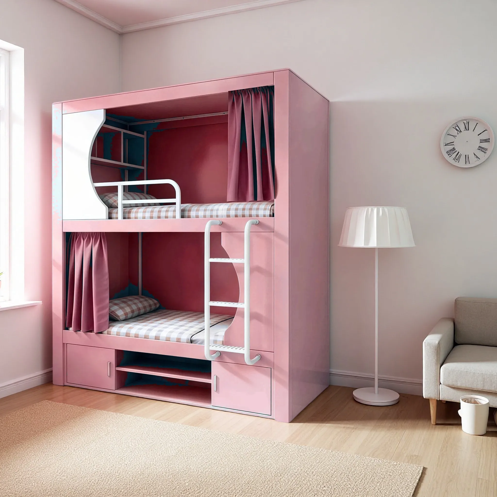 Space capsule all-inclusive upper and lower bed hosting steel-wood combination high and low middle school student dormitory