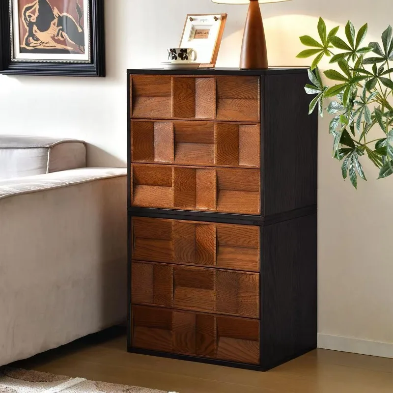 Medieval solid wood listening cabinet Free combination cabinet Living room sofa side several household floor storage bucket cabi