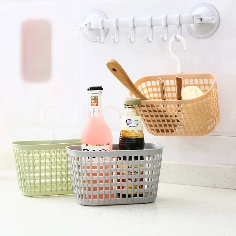 1/2PCS Hanging Plastic Storage Basket 360° Rotatable Hook Hollow Draining Organizer for Kitchen Bathroom Wall Cabinet