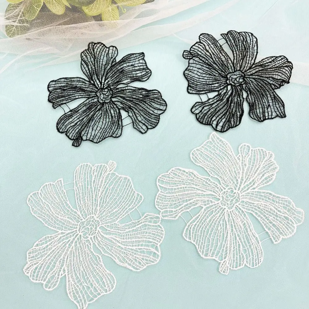 Clothes Accessory Lace Fabric Flower Applique Handmade White Cloth Patch DIY Crafts Black Cloth Applique Sewing