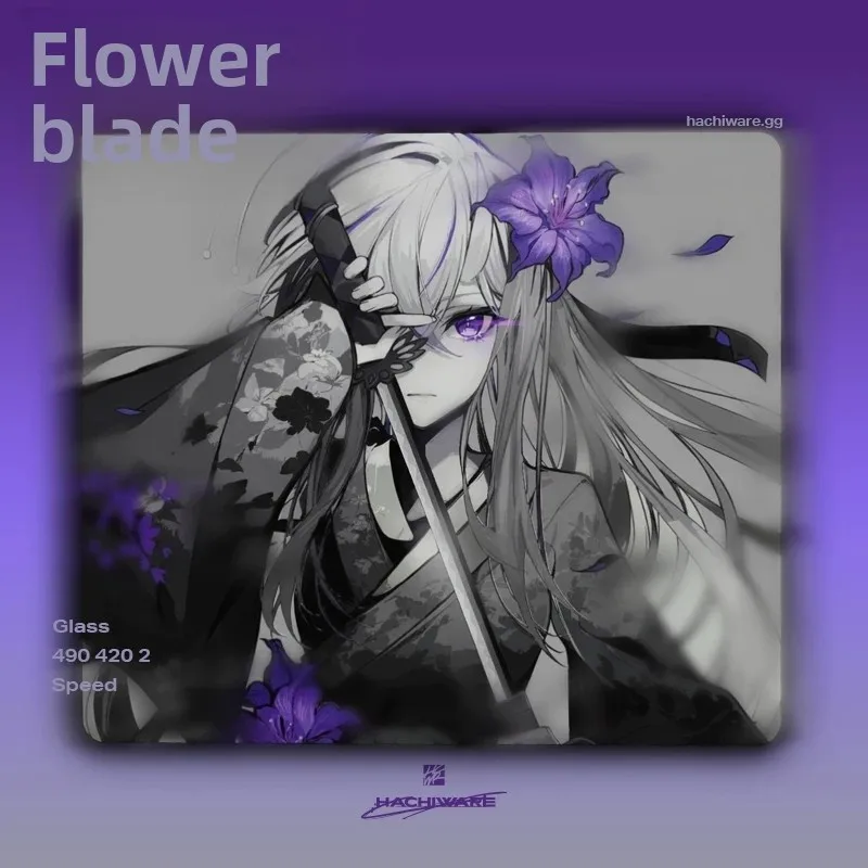 Custom Tabby Pattern Floral Blade Theme Coated Glass Mousepad, Petal Edge Series for Pro FPS Gaming Gift
