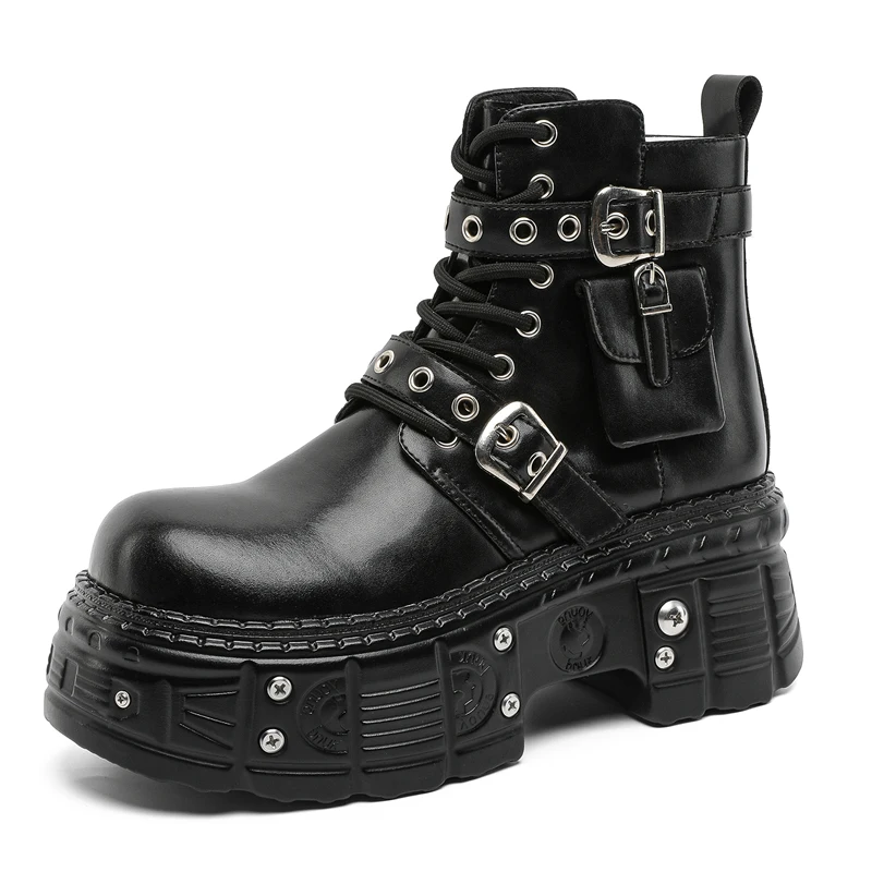 

GIOIO Men's boots, height-increasing knight boots, dark European and American big-headed motorcycle boots, punk style