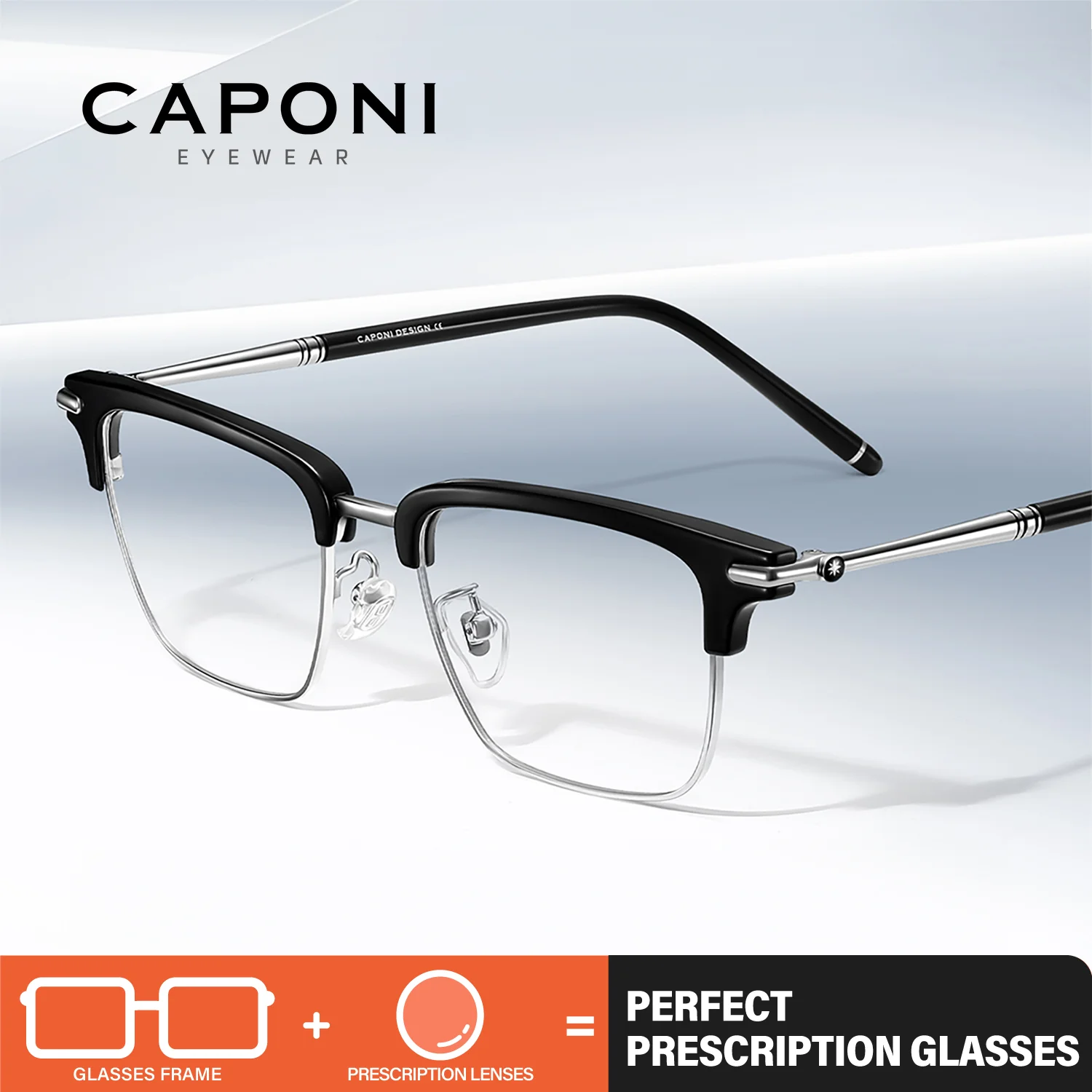 CAPONI Prescription Man Glasses Titanium Acetate Anti Blue Ray Computer Myopia Glasses Progressive Reading Eyeglasses PJ35626
