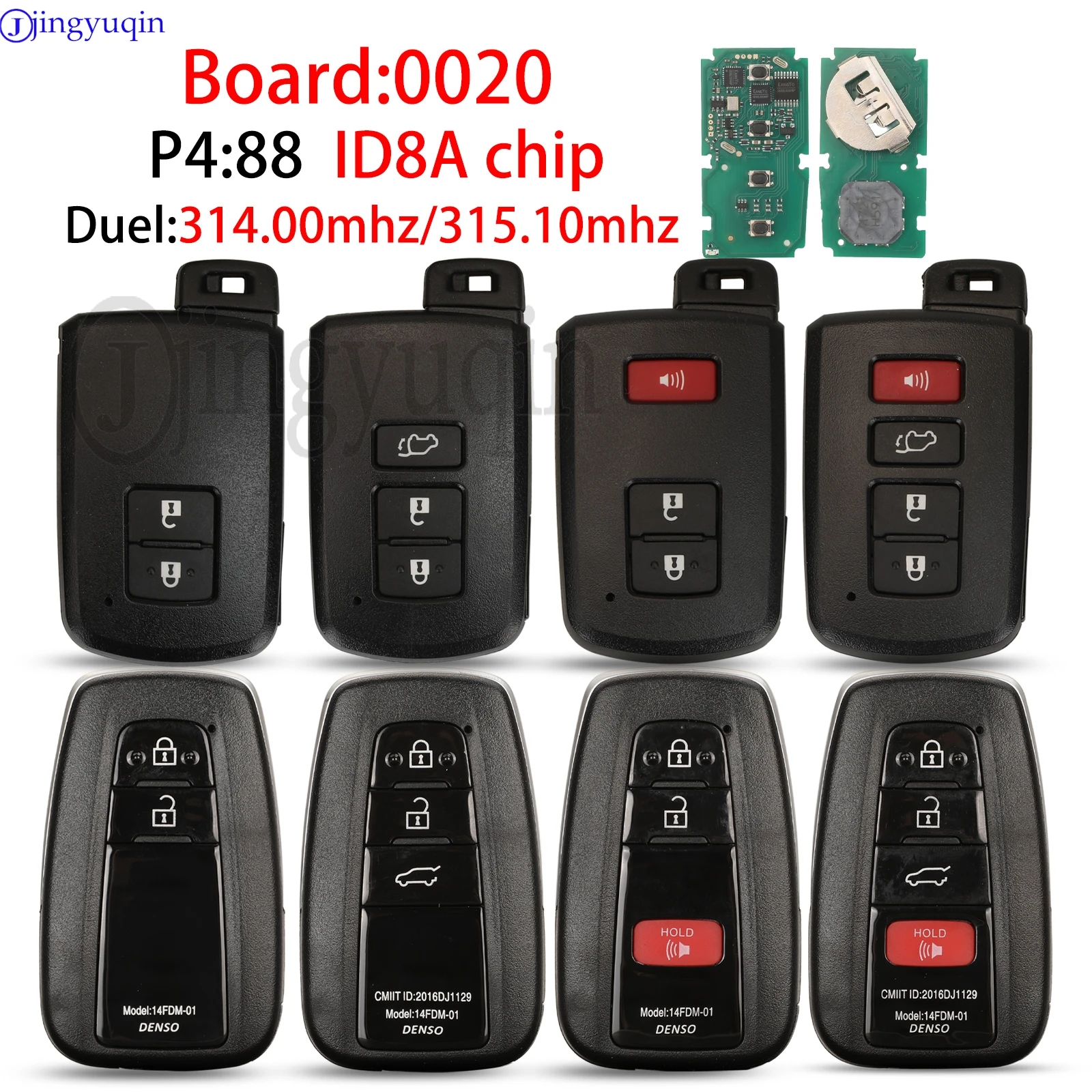 

jingyuqin Smart Car Remote Key Fob P4: 88 ID8A Chip Duel:314.00mhz/315.10mhz Board:0020 For Toyota RAV4 2014-2019 2/3/4 Buttons