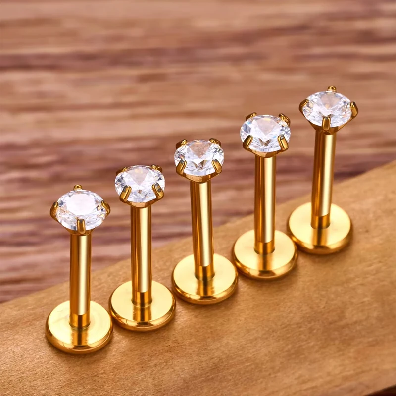 2/4PC Labret Tragus Stud Earrings 16G Surgical Stainless Steel CZ Crystal Monroe Helix Cartialge Conch Medusa Lip Body Piercing