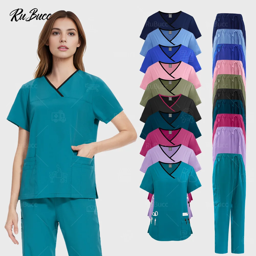 Beauty Salon Workwear Clinical Medical Nurse Scrubs Tops+Pants Spa Uniforms Doctor Nursing Tunic Suit Surgical Scrubs Suit Women