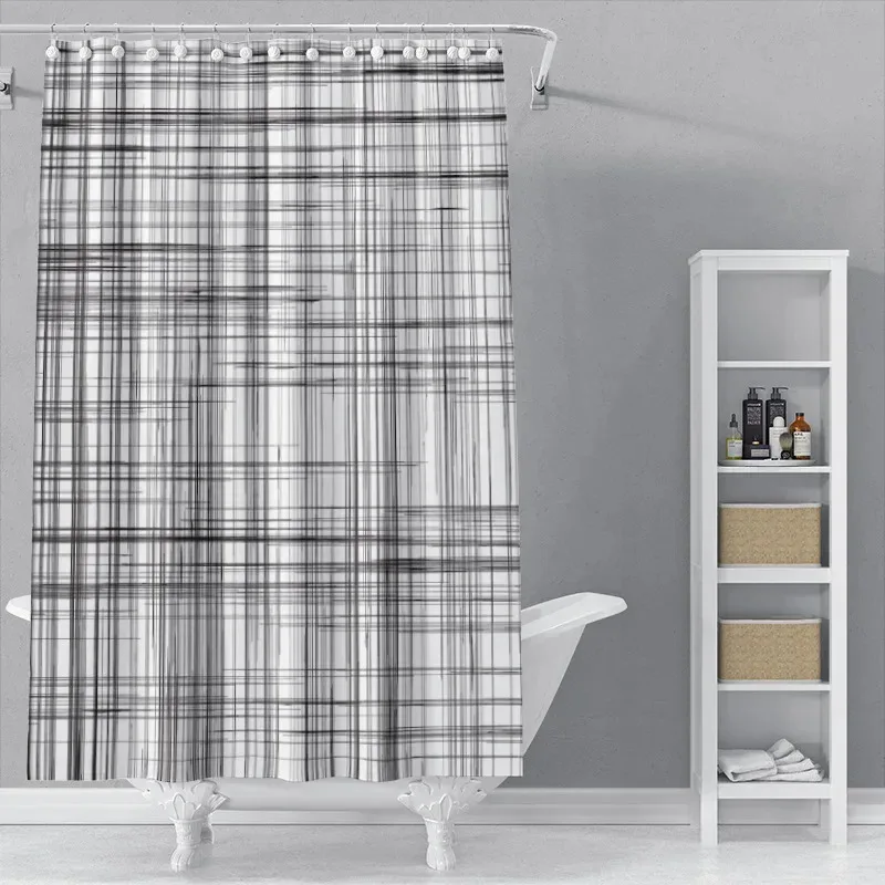 

JHB23The new isn simple Nordic black and white line draft shower curtain toilet partition hanging cloth window shading9Kj(