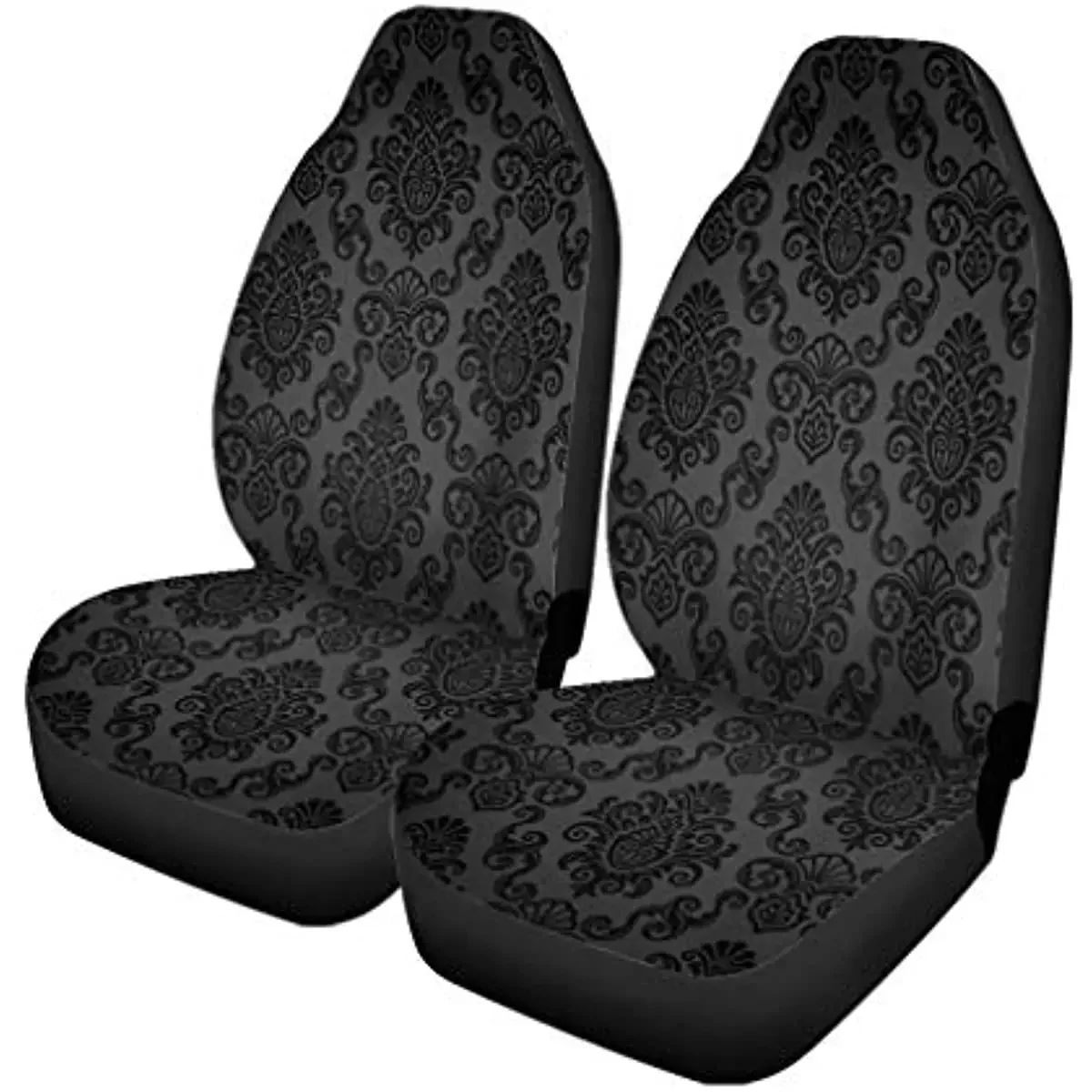 Pinbeam Car Seat Covers Victorian Damask Pattern Royal Black Gothic Dark Vintage Organic Set of 2 Auto Accessories Protectors Ca