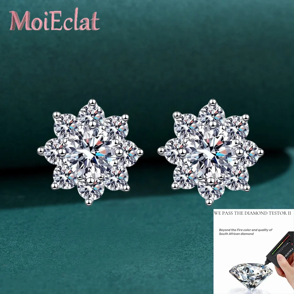 Dazzling Platinum Pt950 Snowflake Stud Earrings for Women, 0.6/1/2ct Moissanite Diamond Earrings Wedding Ear Fine Jewelry