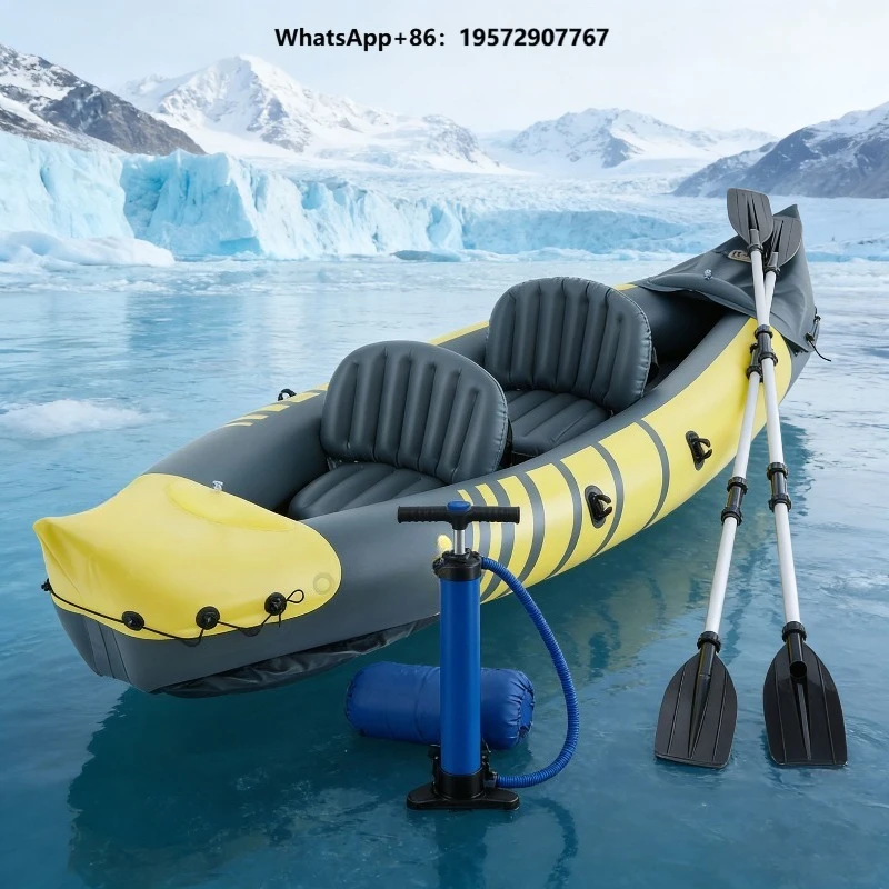 Double Seat Inflatable Fishing Kayak Inflatable Kayak Fishing Canoe with Paddle for Lakes Rivers Outdoor Water Sports