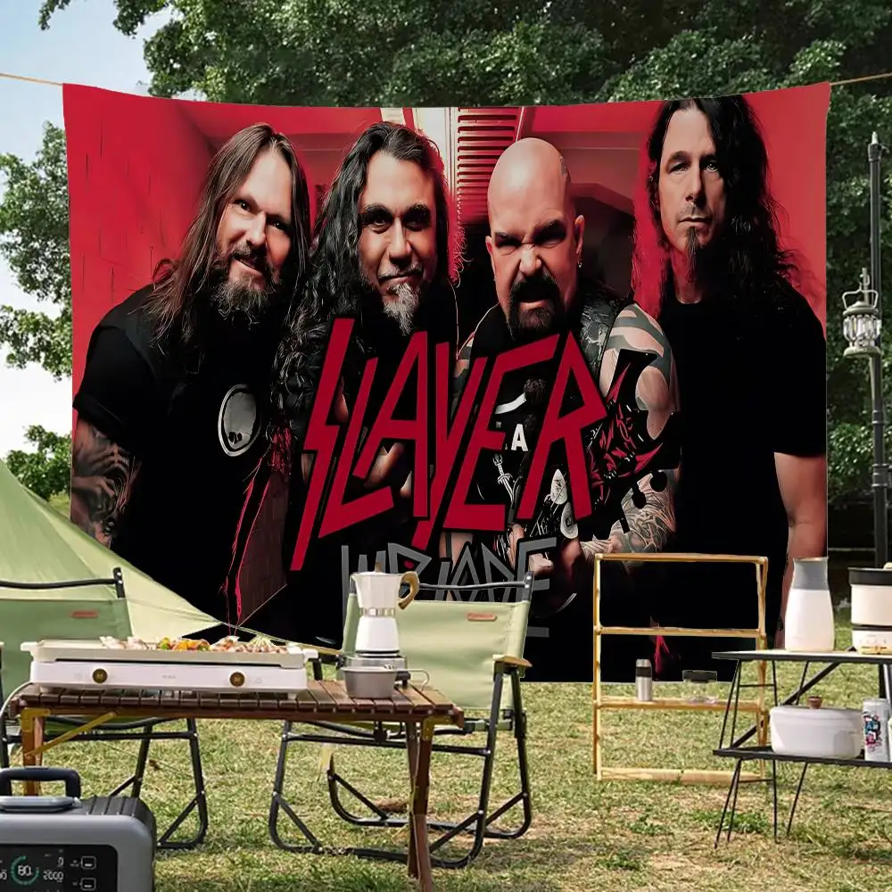 S-Slayer H-Heavy M-Metal Band Creative Pattern Hanging Flag Polyester Printed Banner Hand Pulled Flag