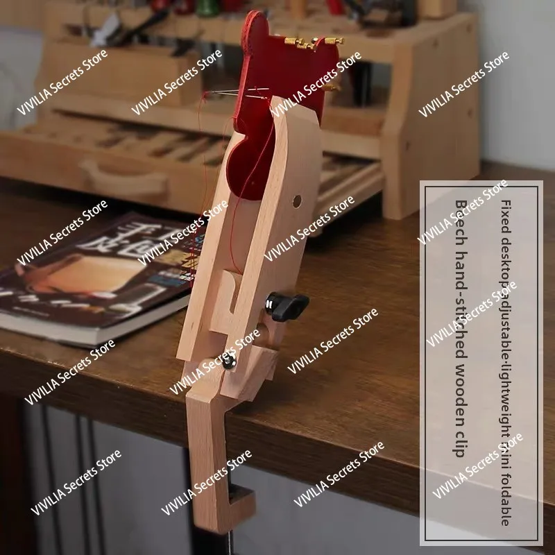 Leather Tools Hand DIY Hand Sewn Wood Clip Adjustable Foldable Clamp Tabletop Leather Stitch Holder