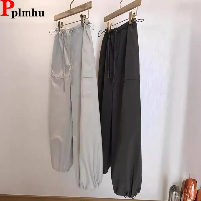 Casual Drawstring High Waist Cargo Pants Korea Fashion Classic Wide Leg Trousers Baggy Jogger Sweatpants Loose Women Pantalones