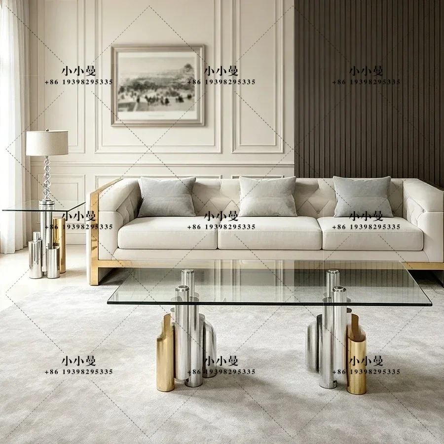 Light luxury coffee table tempered glass sofa side shop living room rectangular coffee tea table
