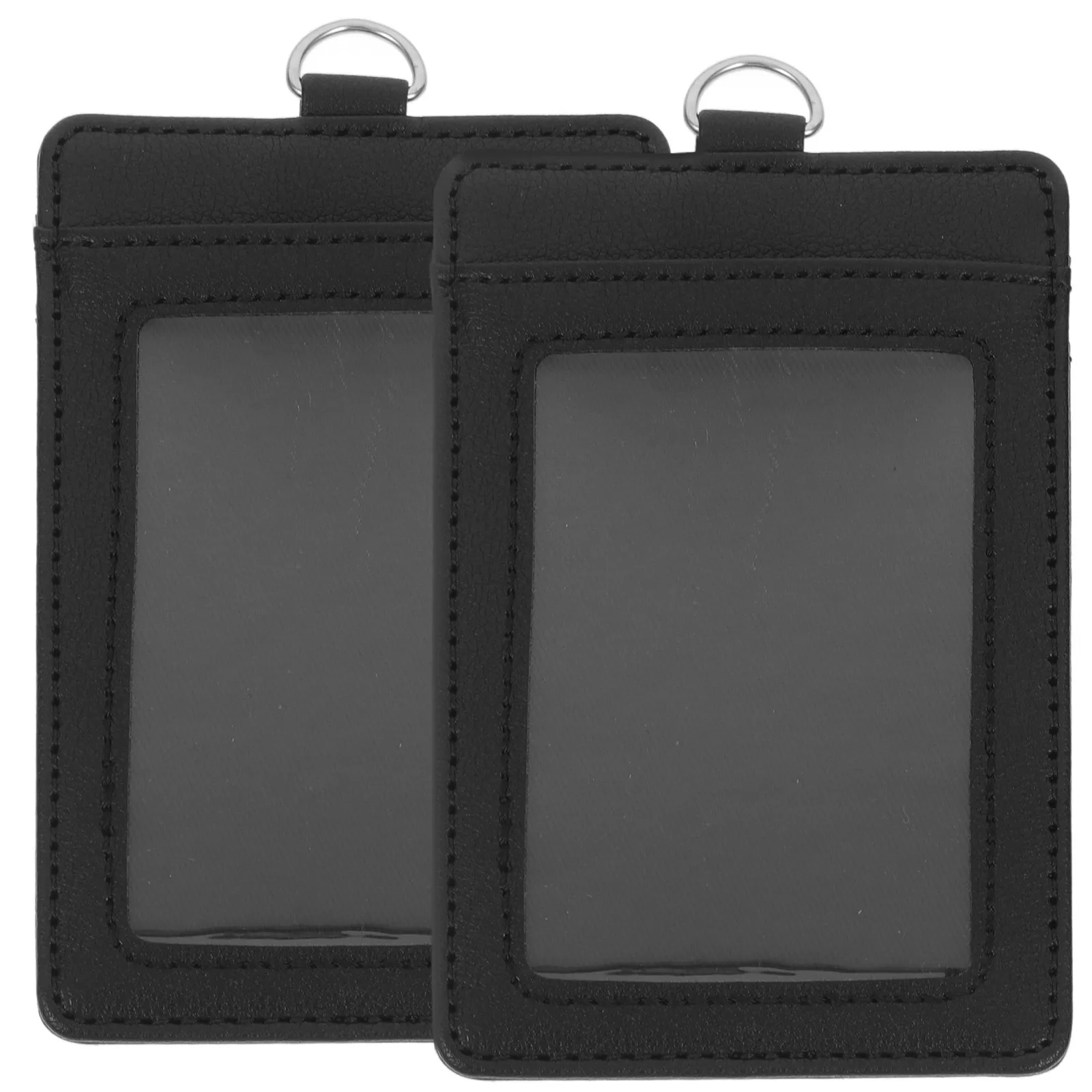 

2pcs Chest Card Badge Holder Id Card Sleeve Pu Vertical Name Tag Case Clear Cards Protector For Office School Hospital