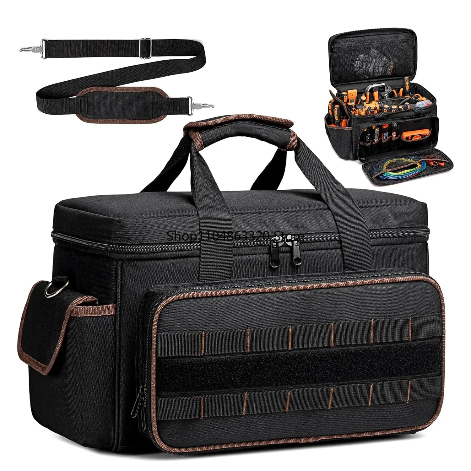 17''Large Capacity Tool Kit 20 Pockets Portable Tool Kit with Shoulder Strap Wide Mouth Tool Bag for Electrician Mechanics