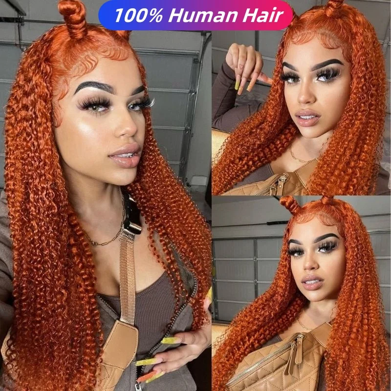 13x4 Ginger Deep Wave Wig Human Hair 180% Density Burnt Orange Wig Human Hair Lace Wig 133# Orange Curly Wigs for Women