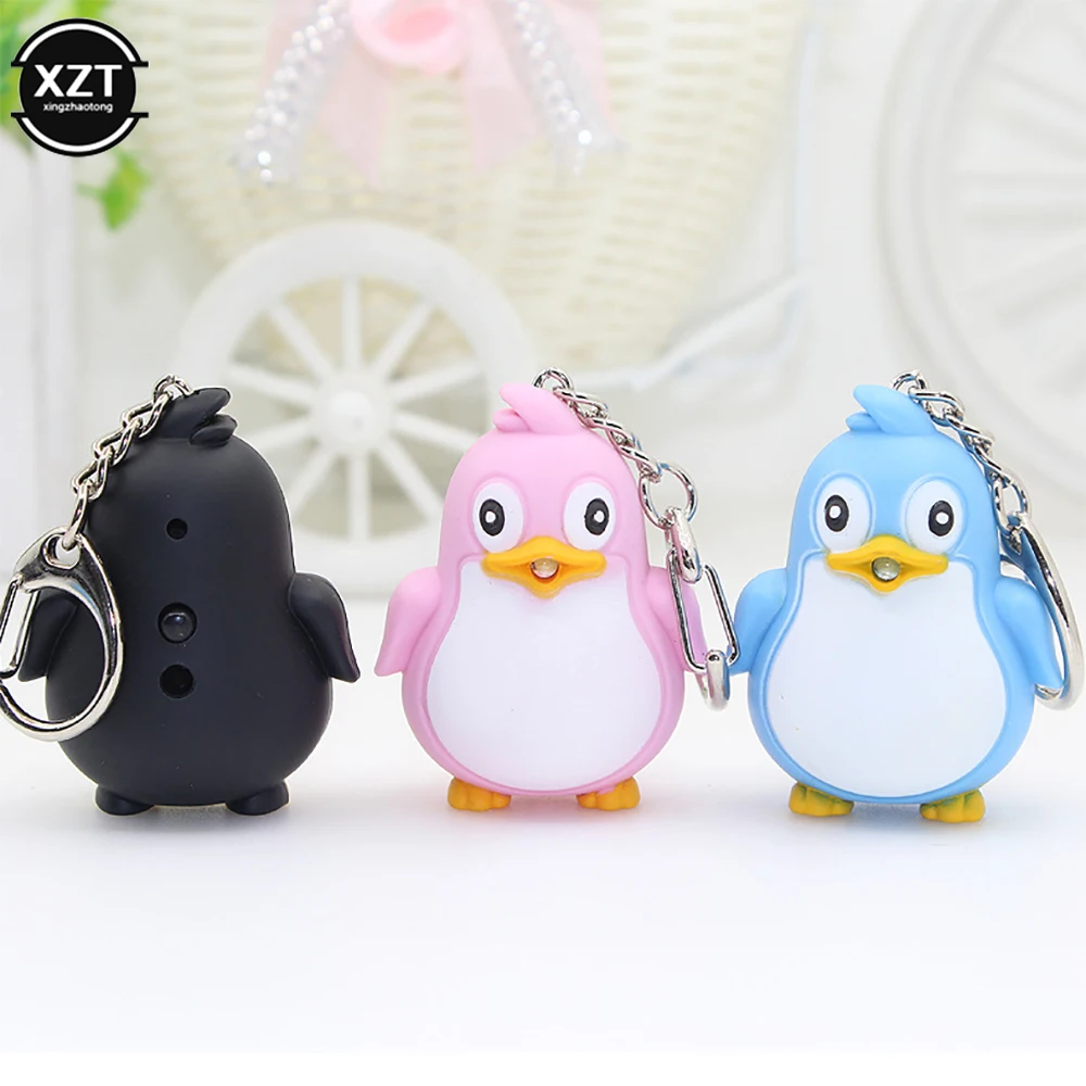 Cute Penguin Keyring LED Torch With Sound Light Keyfob Kids Toy Gift Fun Animal Keyholder Fashlight Keychain