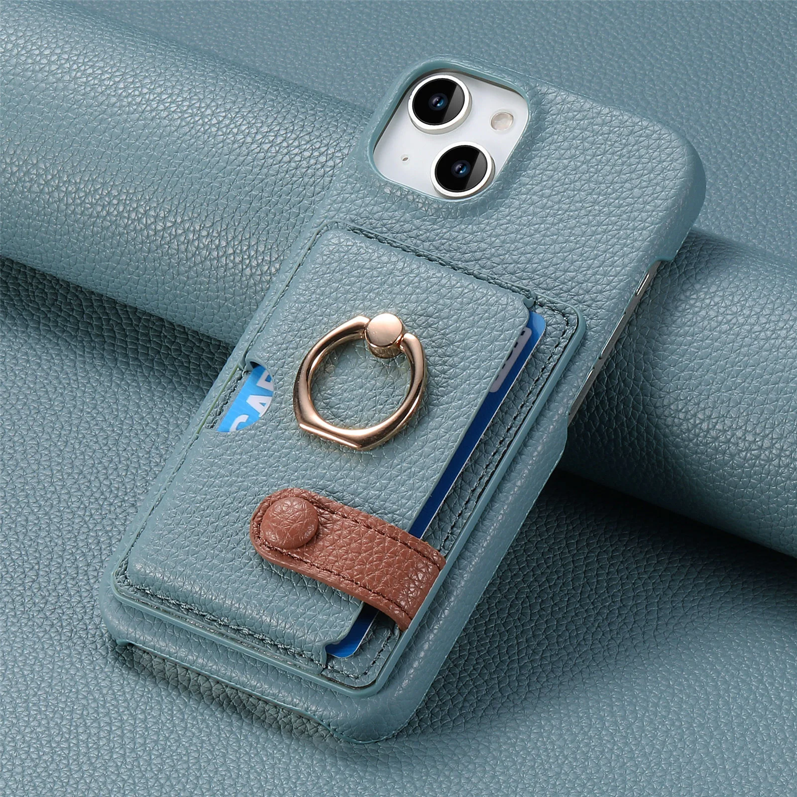 Leather Ring Support Phone Case for IPhone 17 Air 16E 18 16 15 14 13 12 11 Pro Max Plus Wallet with Card Holder Shockproof Cover