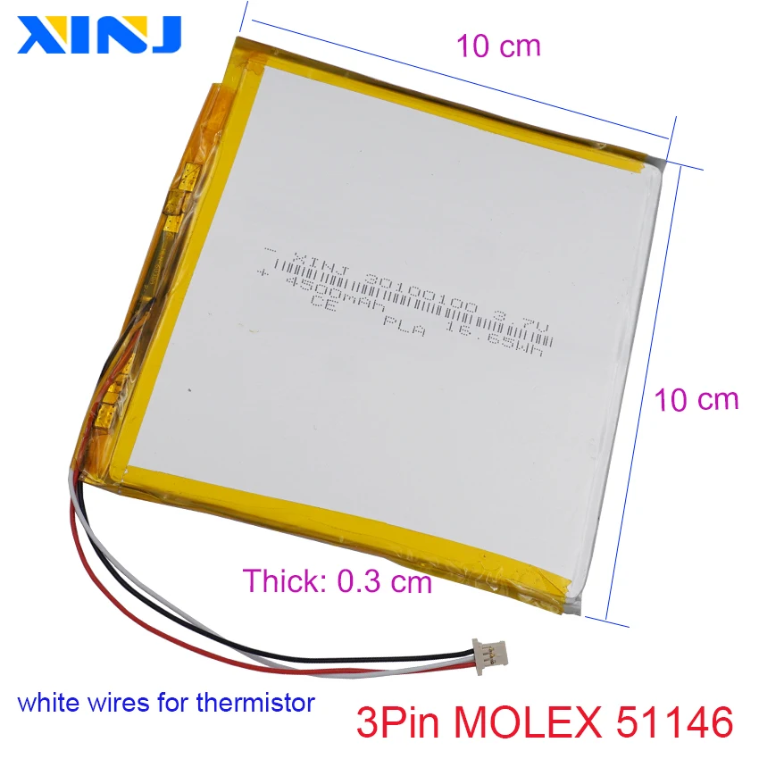 3.7V 4500mAh 16.6Wh 30100100 3Pin MOLEX 51146 Polymer Li Lithium Lipo Battery For Onyx Boox Chronos eBook,E-book Tagus Gaia Eco