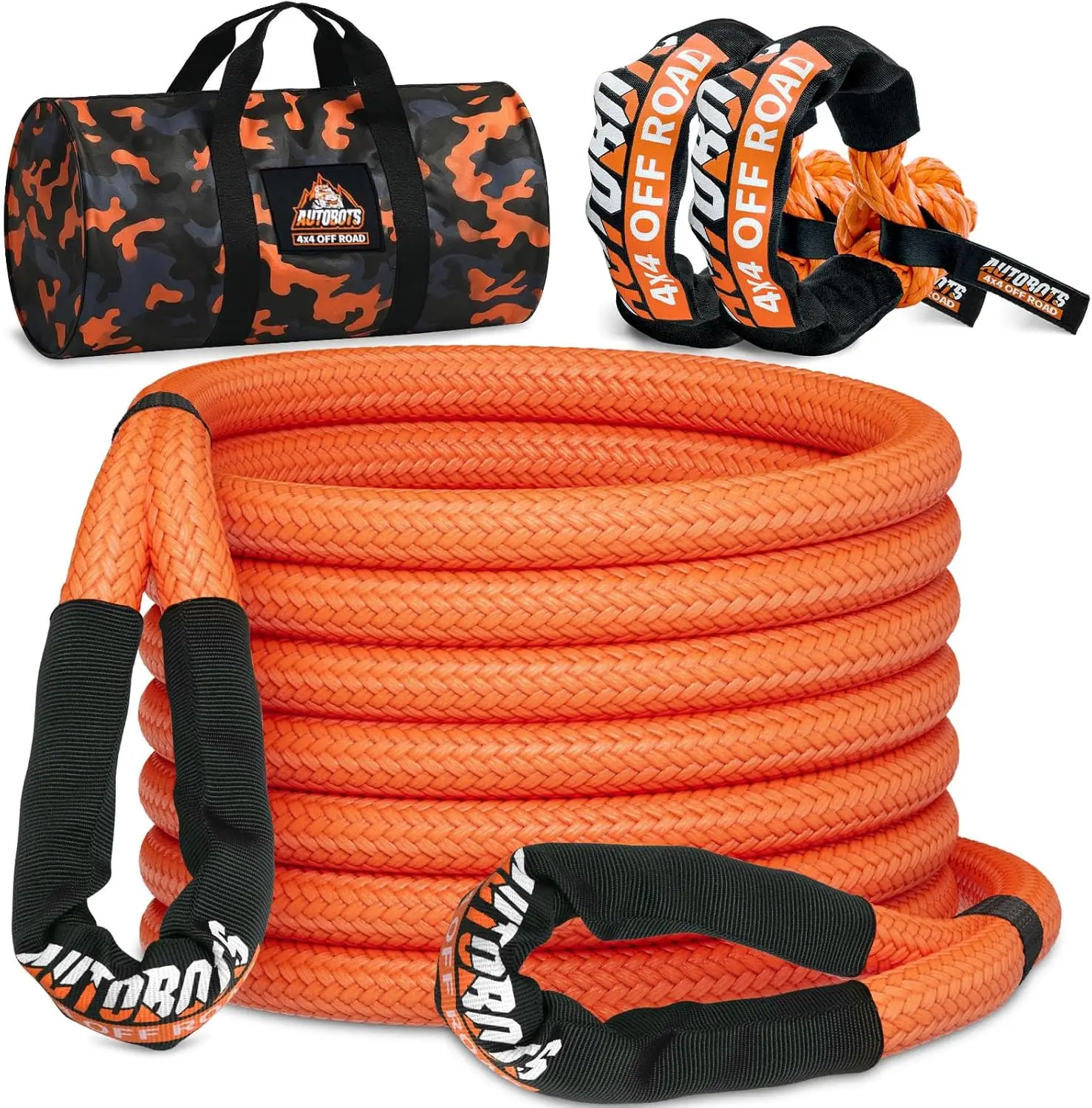 

Высокопрочный кинетический буксировочный трос 1 дюйм x 30 футов (48 000 фунтов) с 2 мягкими шакелями для грузовиков, квадроциклов, внедорожников и эвакуации на бездорожье