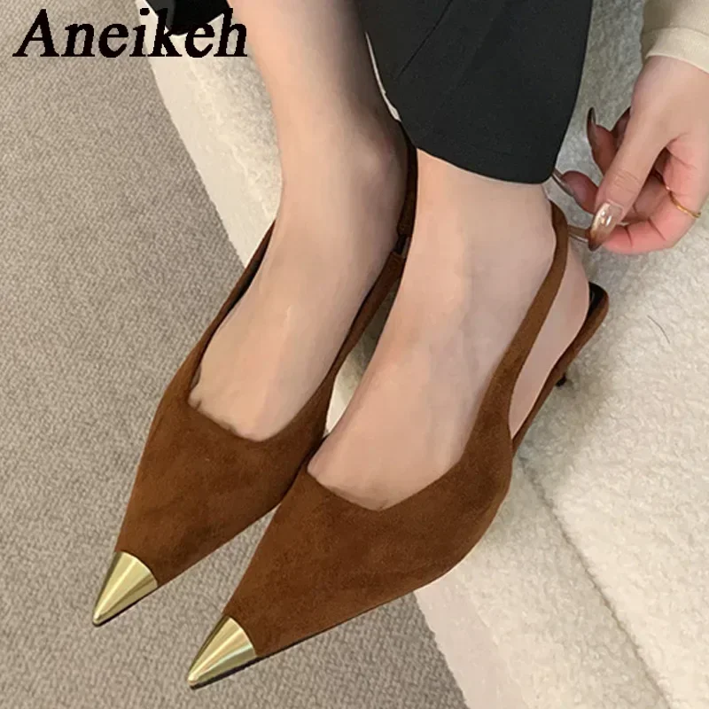 Aneikeh Mode Metall Spitz High Heels Frauen Designer Leopard Print Pumpen Slingback Kleid Schuhe Maultiere Zapatos De Mujer