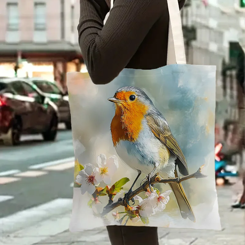 

1pc Oil Painting Bird & Floral Shoulder Bag – Stylish Reusable Tote for Shopping, Picnics, and Outdoor Adventures