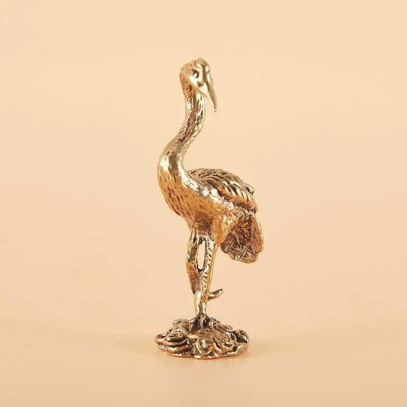 1 Piece Miniatures Desktop Ornament Brass Red Crowned Crane Figurines Living Room Decoration Crafts Small Animal Statue Decor