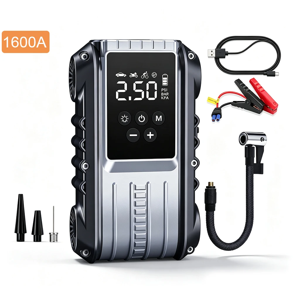 Przenośny zestaw do rozruchu samochodu, power bank, pompka powietrza 12V 150PSI z wyświetlaczem LED, awaryjne wzmacniacze akumulatora do rozruchu silników diesla i benzynowych.