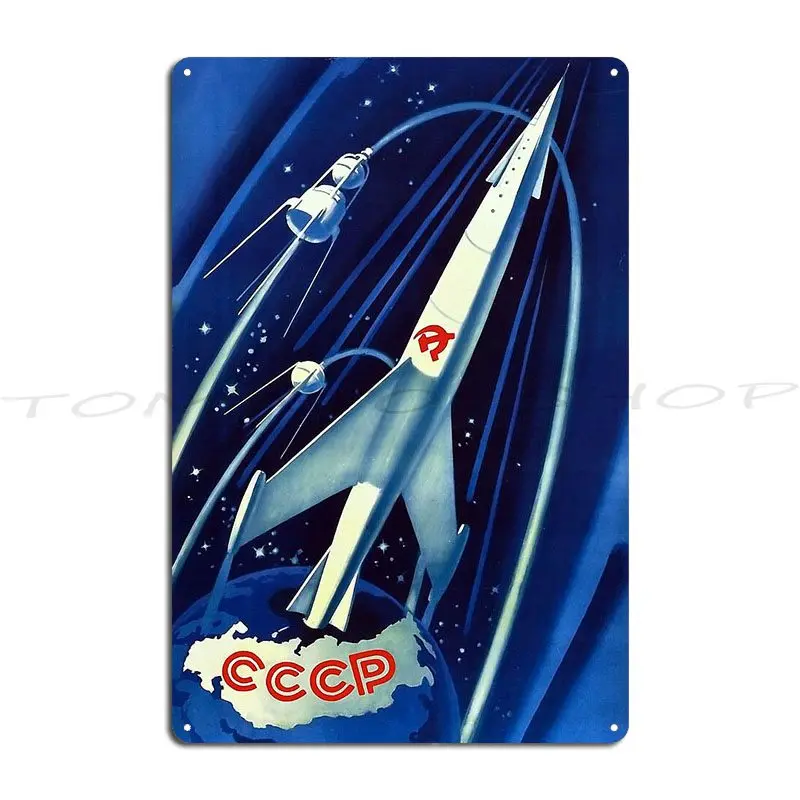 Ussr Soviet Propaganda Poster Space Program Cccp Rocket Russia Metal Plaque Cinema Custom Garage Club Design  Tin Sign Poster
