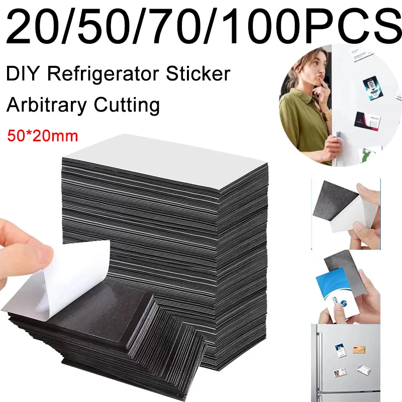 20/50/70/100Pcs Self Adhesive Magnetic Sheets 50x20mm Flexible Rubber Magnets Stickers For Photo Business Card Handmade Craft