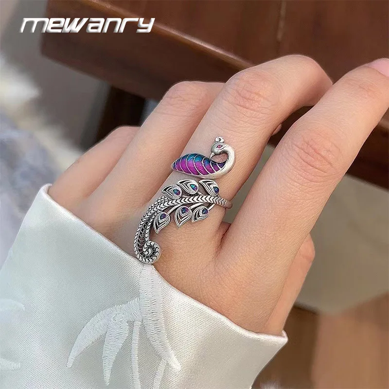 Mewanry Multicolor Drop Glaze Hollow Peacock Rings For Women Girls Personality Vintage Temperament Ethnic Party Jewelry Gifts