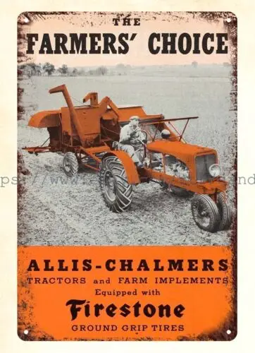 firestone ground grip tires Alli- Chalmers tractor farm implements metal tin