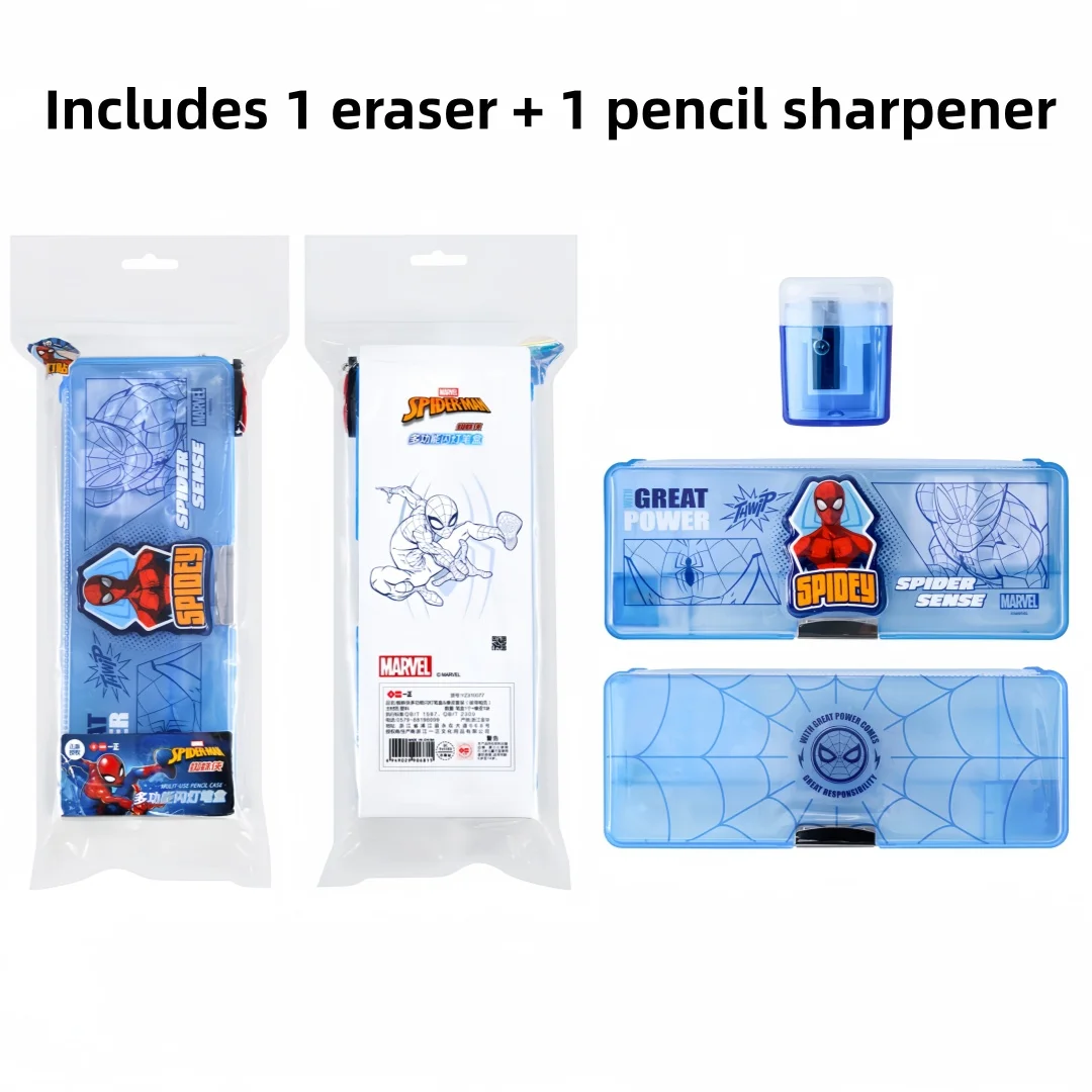 Marvel Spider-Man Light-Up Magnetic Pencil Case with Large Capacity and Divided Storage for Student Stationery, Includes Eraser and Pencil Sharpener