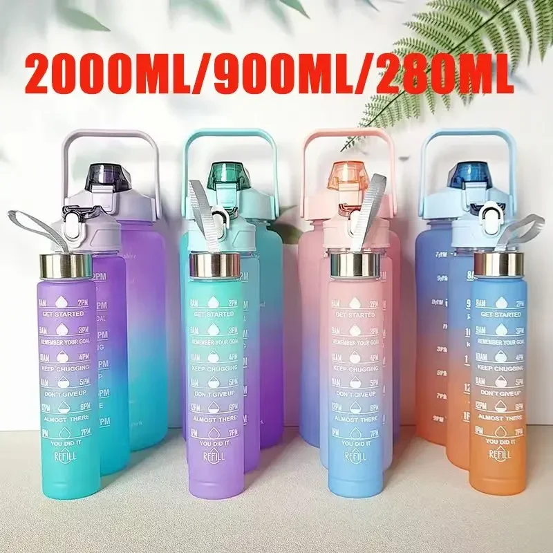 

3Pcs Gradient Plastic Cup Set Large Capacity Sports Water Bottle Outdoor Travel Gym Fitness Jugs Student Portable Cup WIth Straw