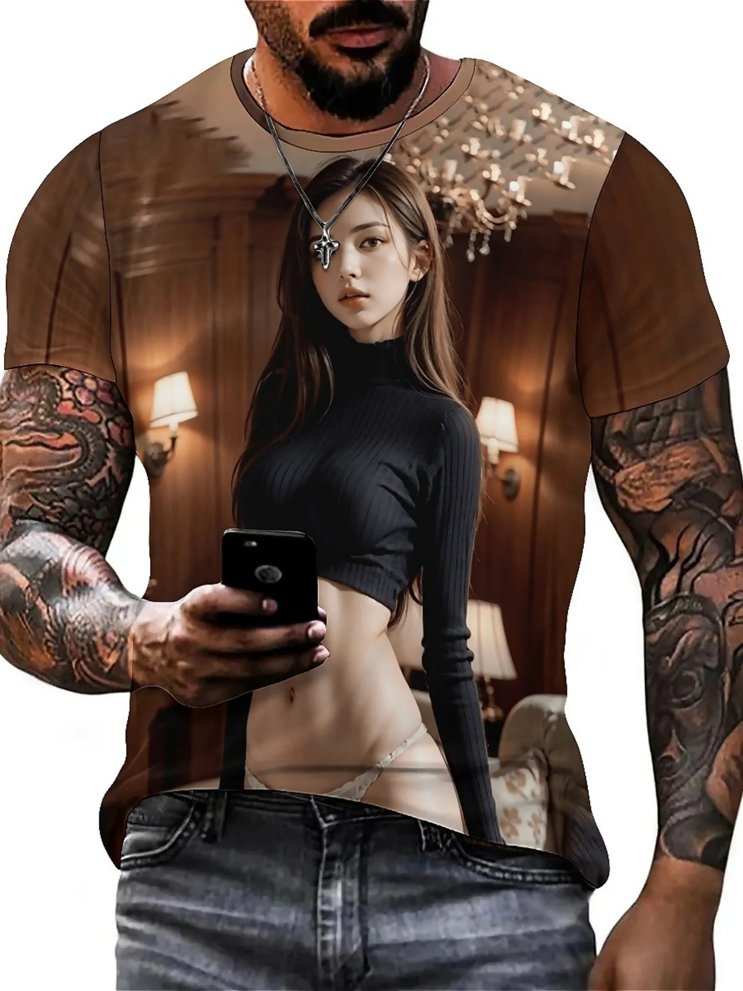 

Summer Men'S 3D Print Short Sleeve T-Shirt - Vintage Design with Cultural Elements, Loose Fit, Soft & Breathable Fabric